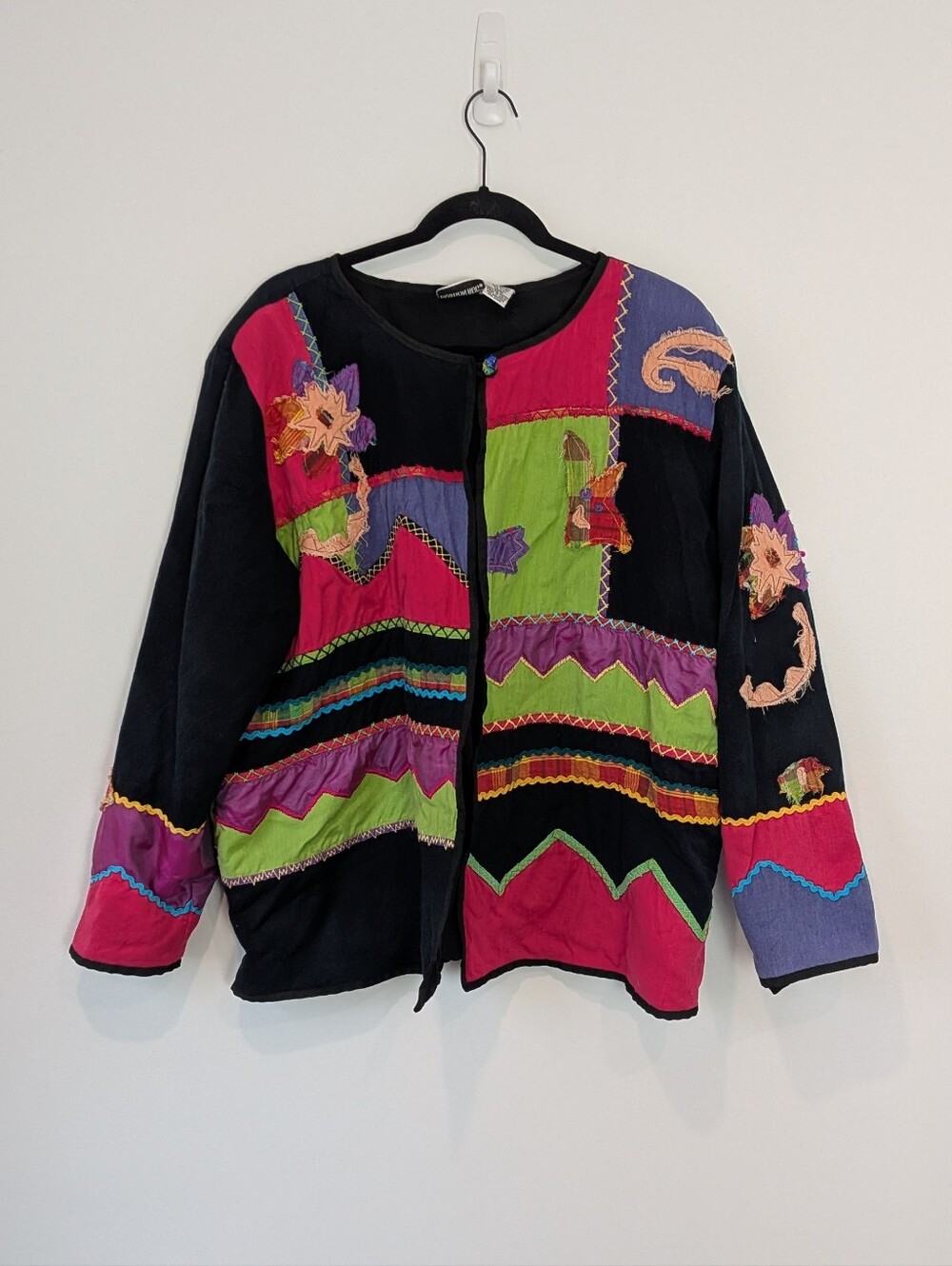 Vintage Fashion Bug Patchwork Floral Jacket Size XL Lagenlook Art To Wear Funky